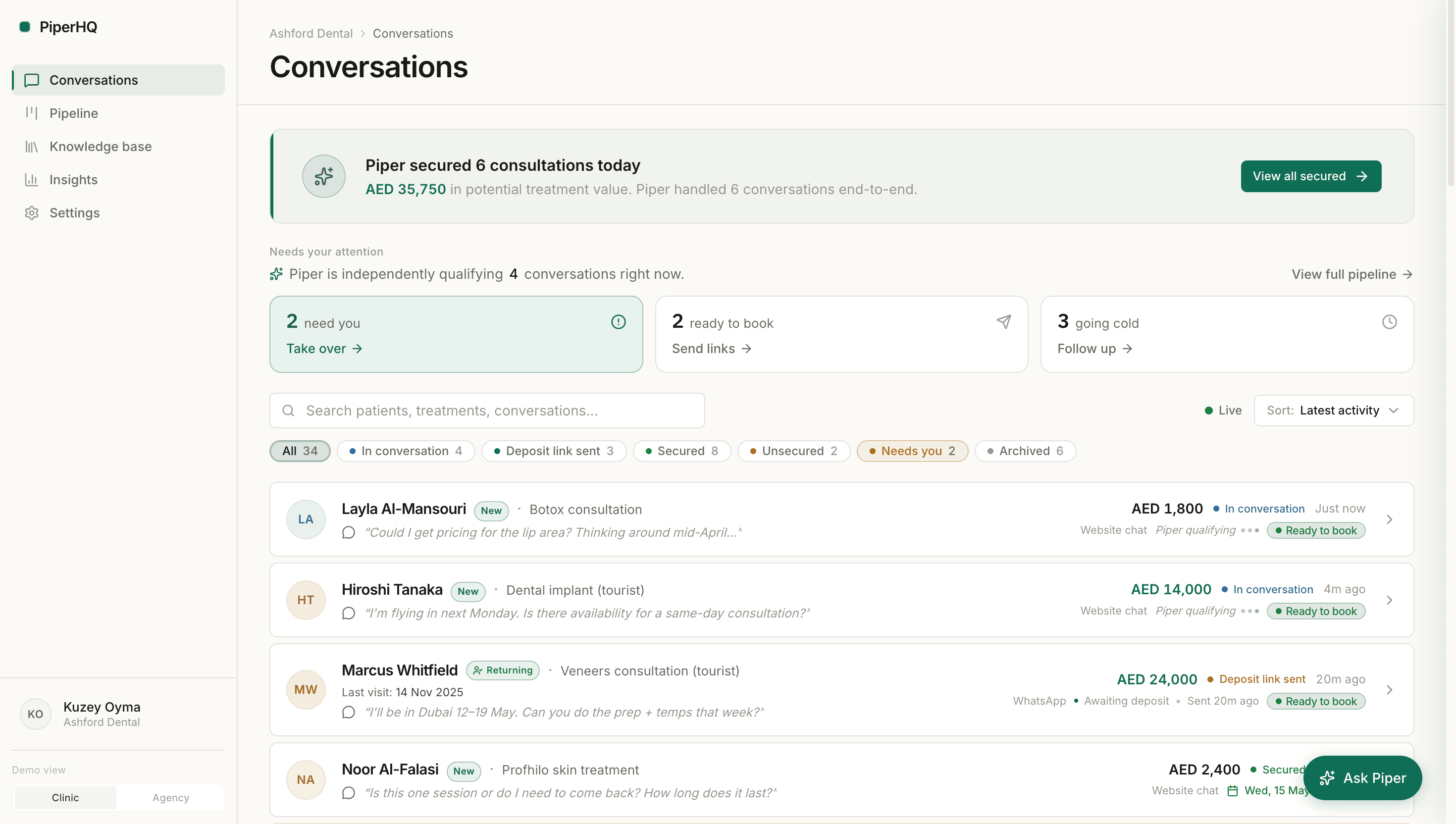 Conversations inbox in the Piper platform